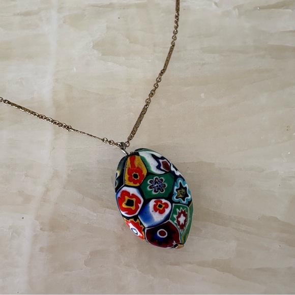 Vintage 70s multicolor eclectic necklace gold chain boho millefiori - Picture 2 of 4